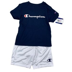 CHAMPION Boys Classic Script Short Sleeve Tee and "C" Mesh Shorts Set Size 5
